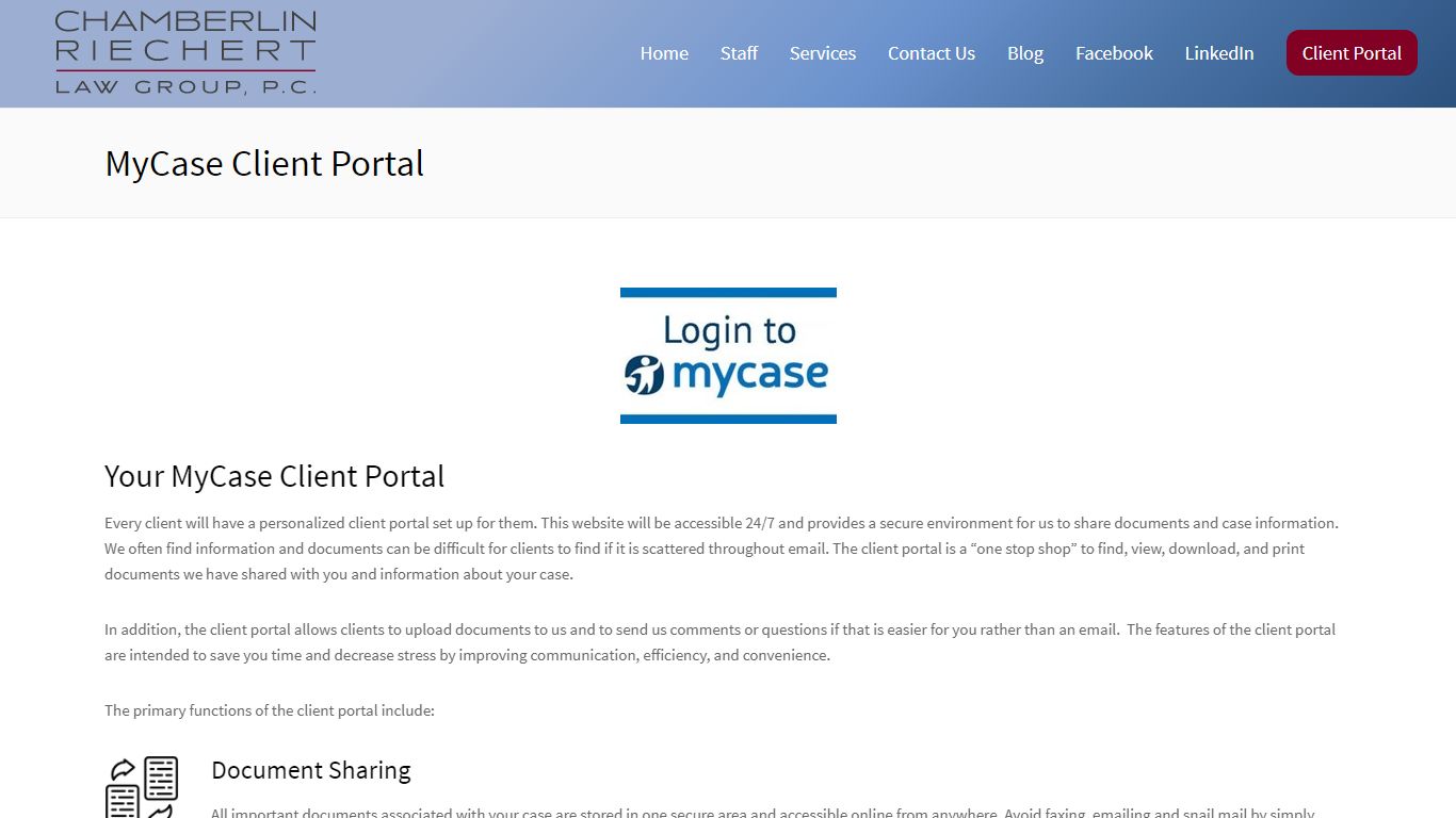 MyCase Client Portal – Chamberlin Riechert Law Group, P.C.
